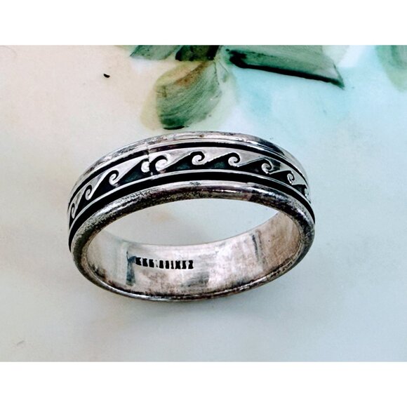 Vintage 90's 925 Silver Mexico Mens Wave Spinner Fidget Sz 14.5 Ring 10g - Picture 9 of 12